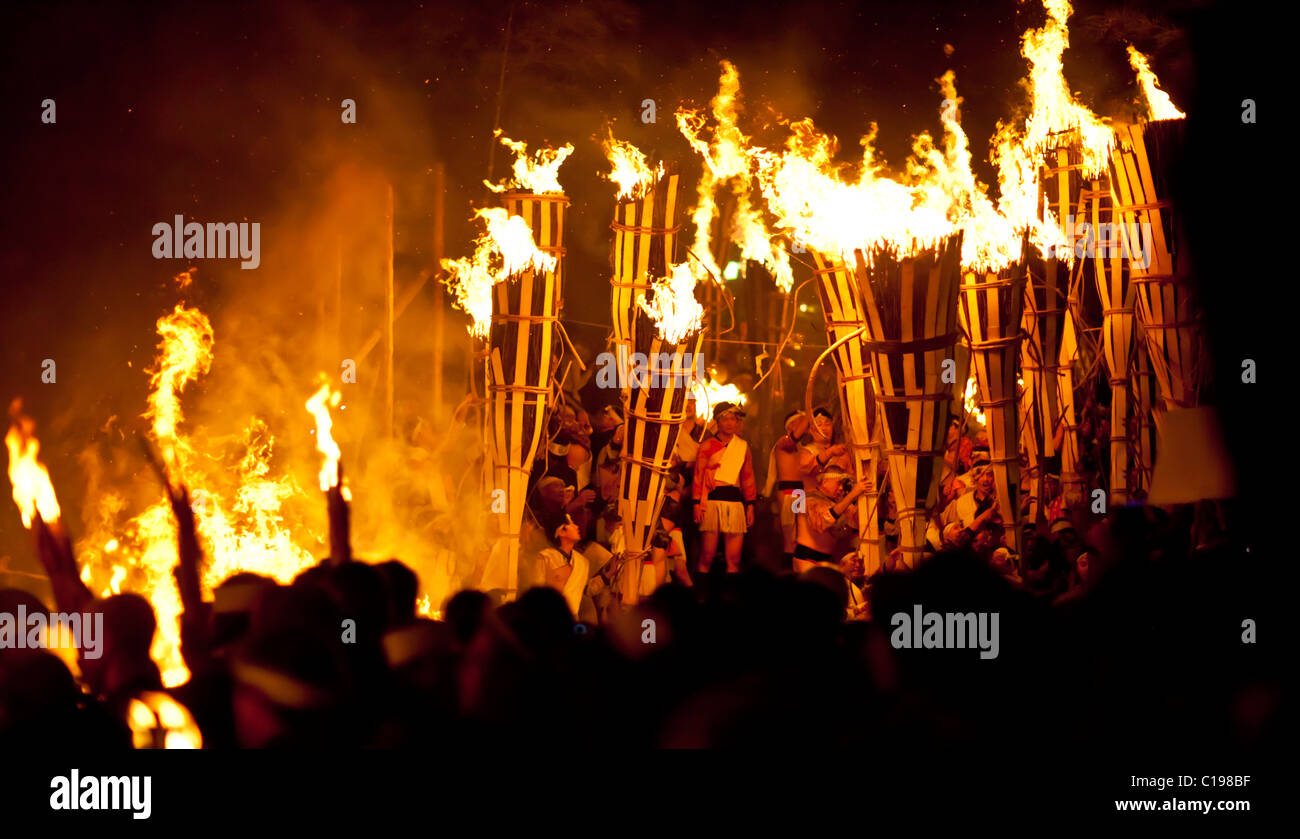 Kurama Fire Festival Matsuri à Kyoto, Japon Banque D'Images