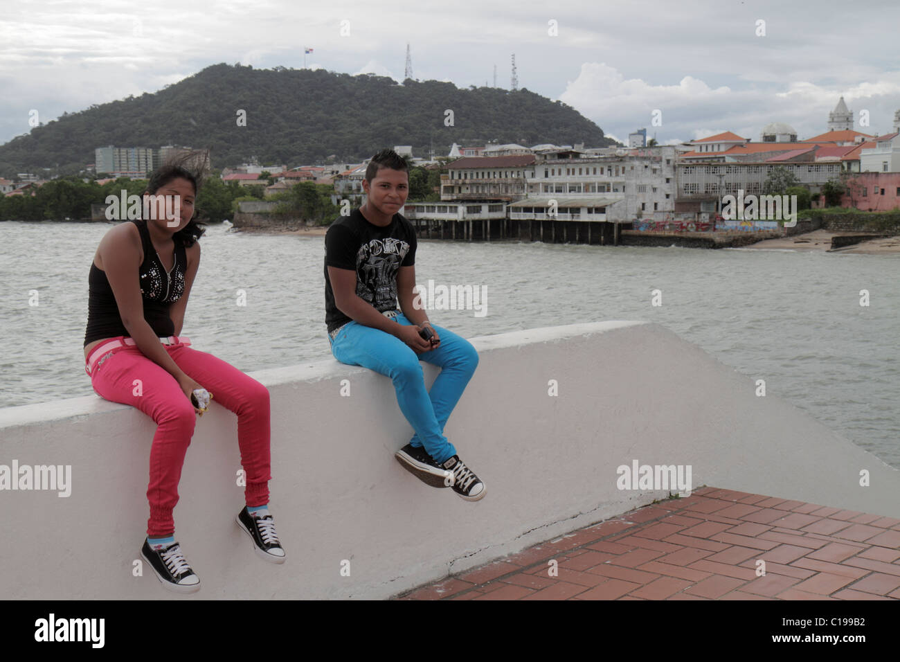 Panama,Amérique latine,Amérique centrale,Panama City,Casco Viejo,San Felipe,Plaza de Francia,Las Bovedas,Bahia de Panama,Pacific Ocean Waterfront promenade, Banque D'Images