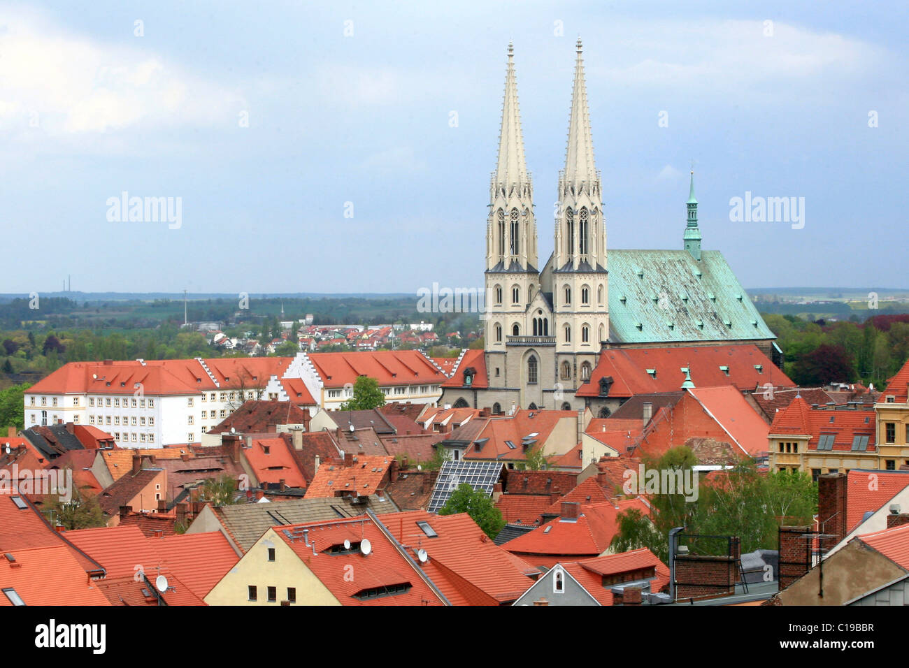 Avis de Goerlitz et l'Église Peterskirche, Goerlitz, Syd, la Basse Silésie, Saxe, Allemagne, Europe Banque D'Images