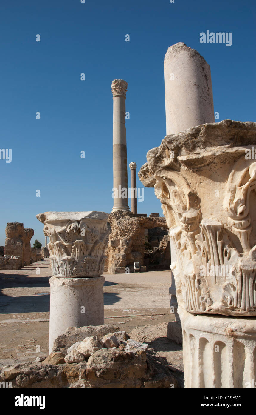 La Tunisie, Carthage, les ruines romaines, colonnes, colonne Banque D'Images