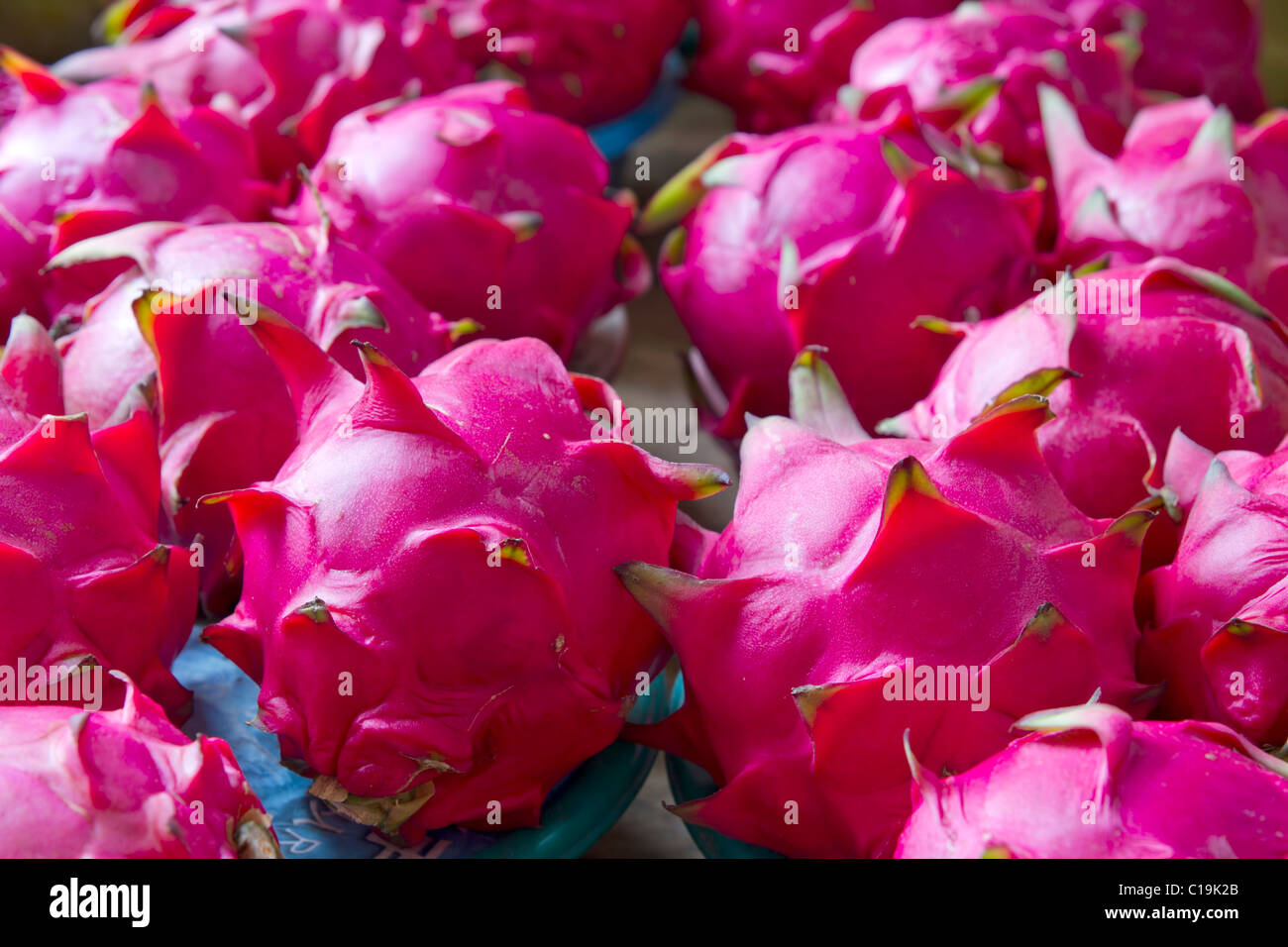 Fruit du dragon sur le stand du vendeur dans les pays asiatiques Banque D'Images