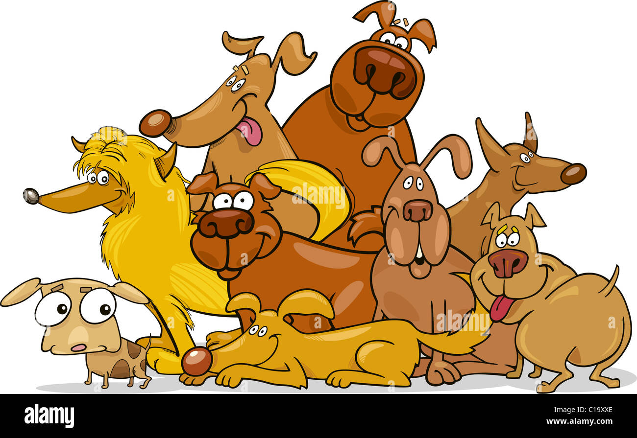 Illustration du groupe des chiens de dessins animés Banque D'Images