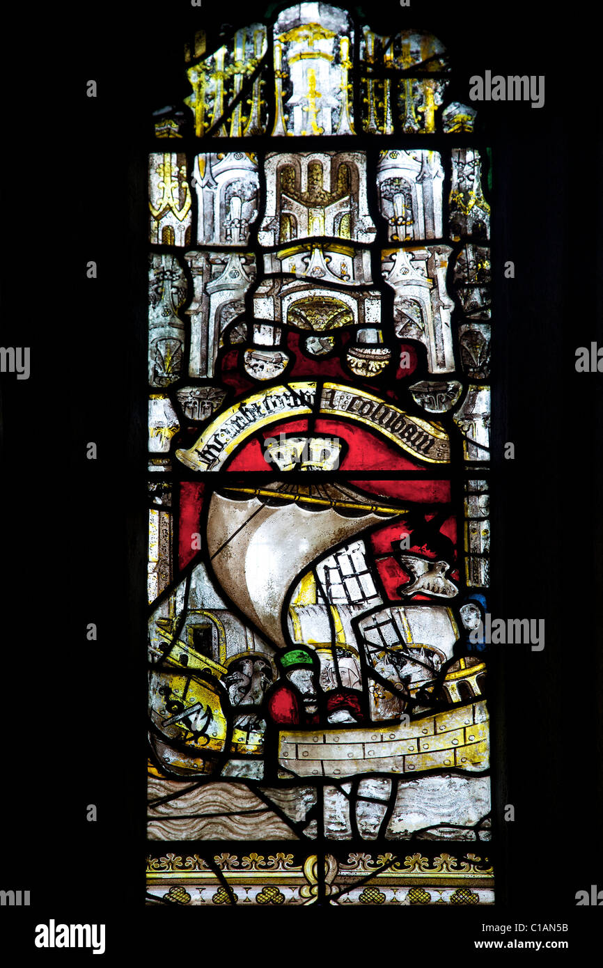 L'Arche de Noé, la fenêtre de création médiévale, vitraux, Église de St Neot, Bodmin Moor, Cornwall, England UK GO Banque D'Images
