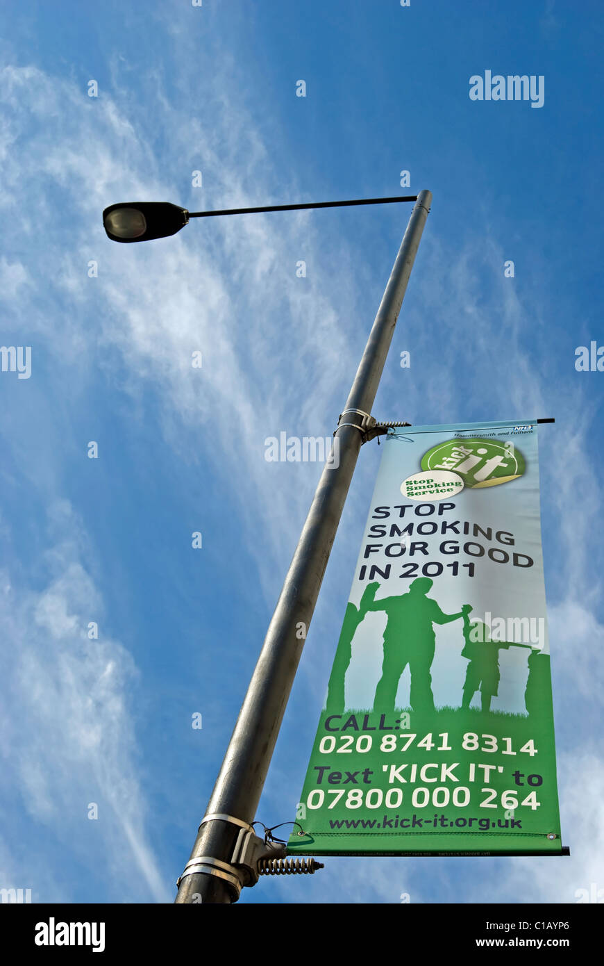 Arrêter de fumer, l'affiche de la partie de la campagne 2011 Kick it, à Hammersmith, à l'ouest de Londres, Angleterre Banque D'Images