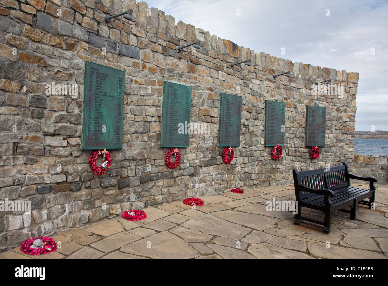 Des plaques lors de la guerre des Malouines Memorial, Stanley, Îles Falkland Banque D'Images