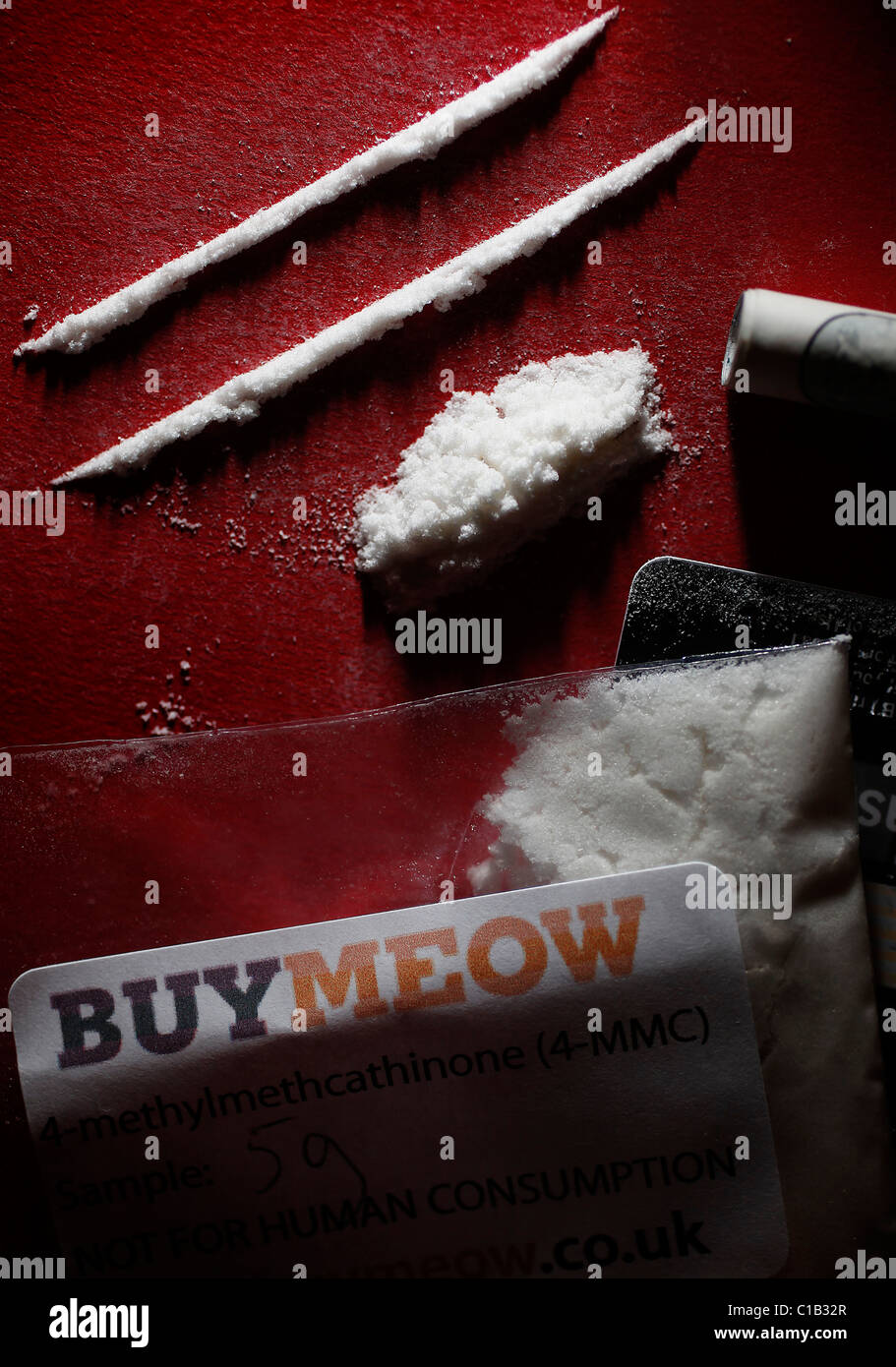 La méphédrone également connu sous le nom de 4-MMC, miaou miaou ou nourriture végétale. Un cadre juridique élevé et a maintenant été interdite Banque D'Images