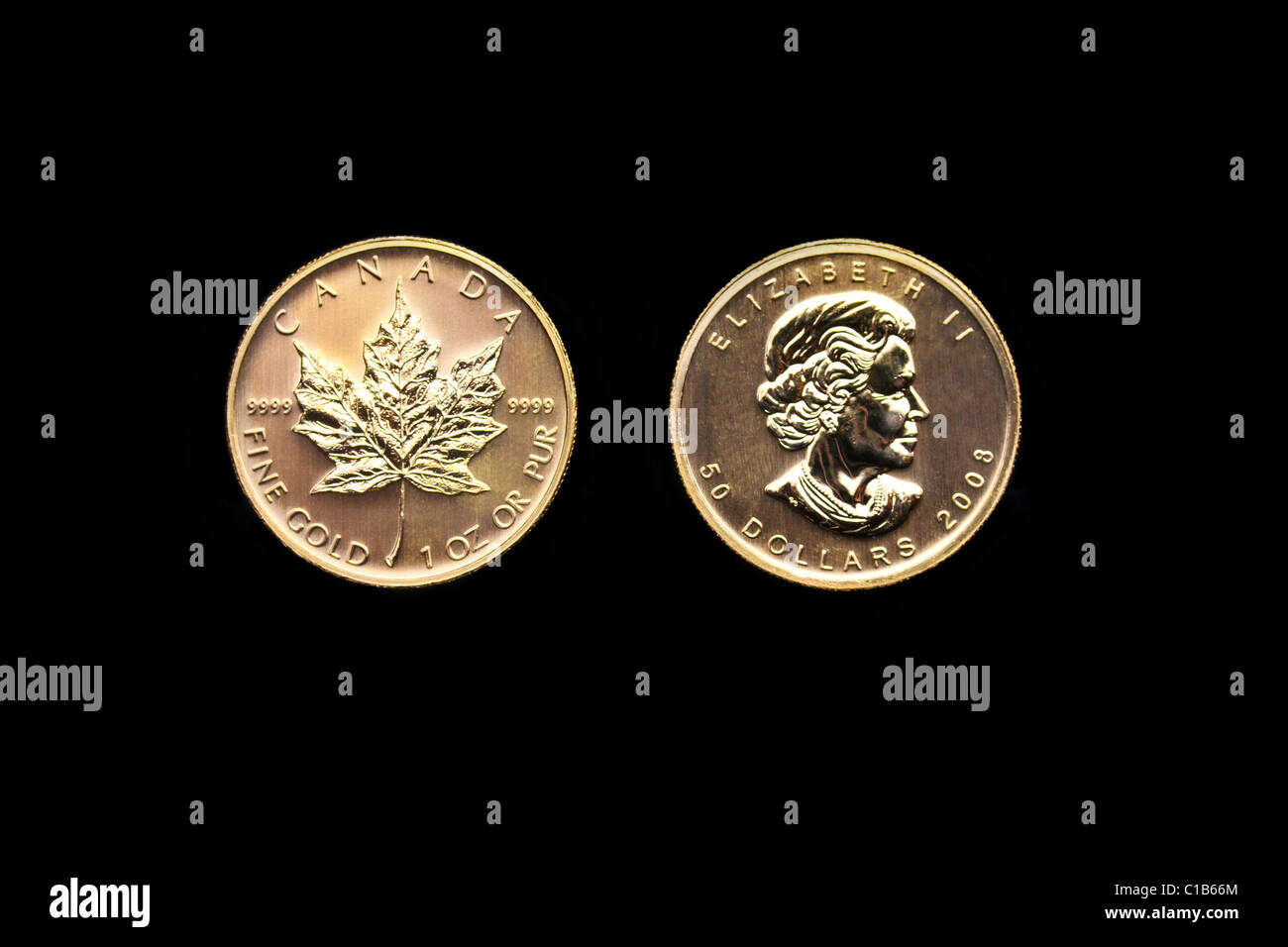 L'avant et l'arrière d'un 1 once pièce d'or Feuille d'érable canadienne Banque D'Images