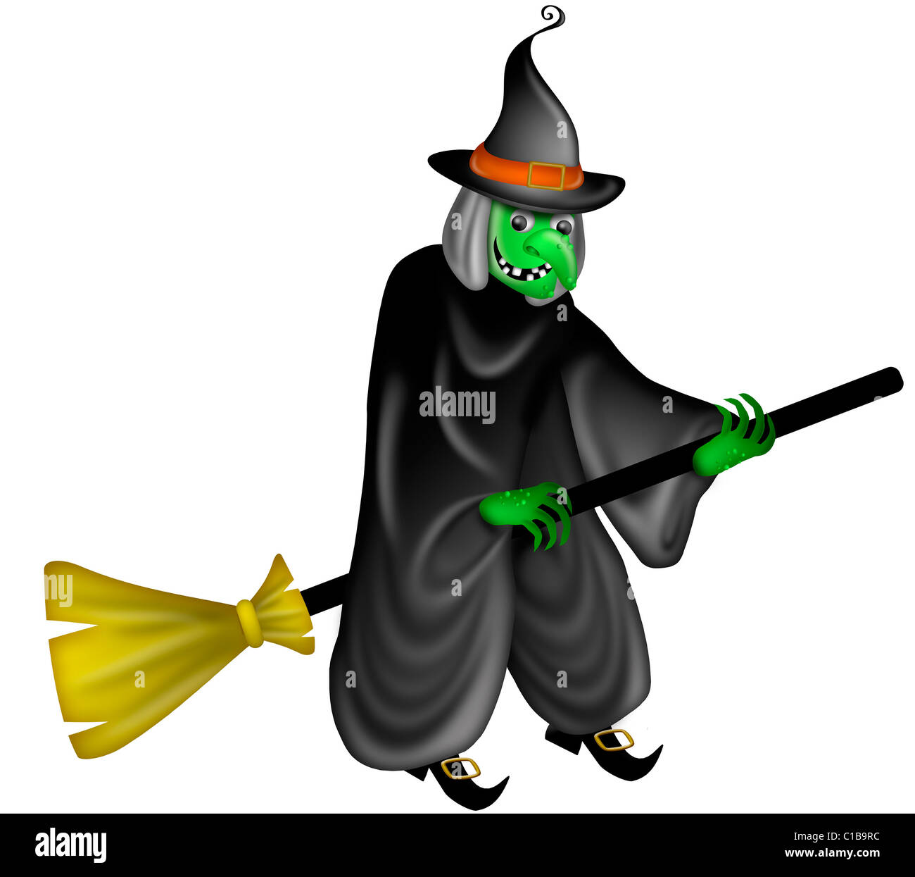 Sorciere Halloween Sur Balai Volant Illustration Photo Stock Alamy
