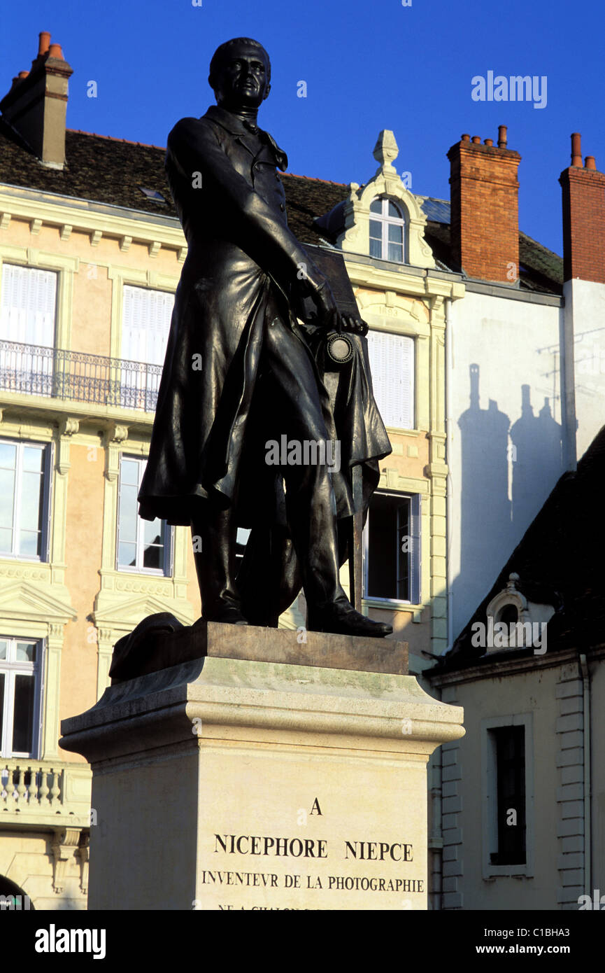 France, Saône et Loire, Chalon sur Saône, Nicéphore Niepce statue Banque D'Images