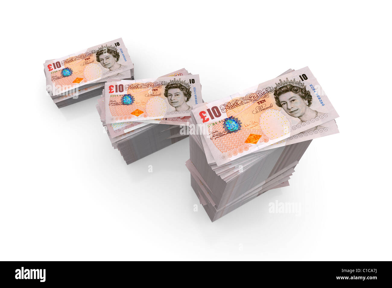 L'argent - des piles de notes de dix livres Sterling Banque D'Images L'argent - des piles de notes de dix livres Sterling Banque D'Images