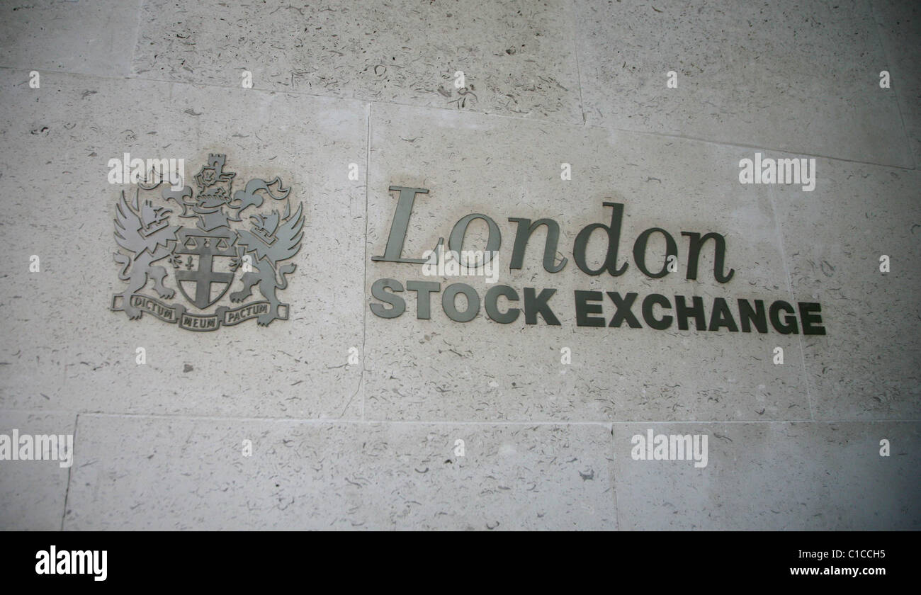 Vue générale d'un gv le signe à la Bourse de Londres dans la ville de Londres, en Angleterre. Banque D'Images