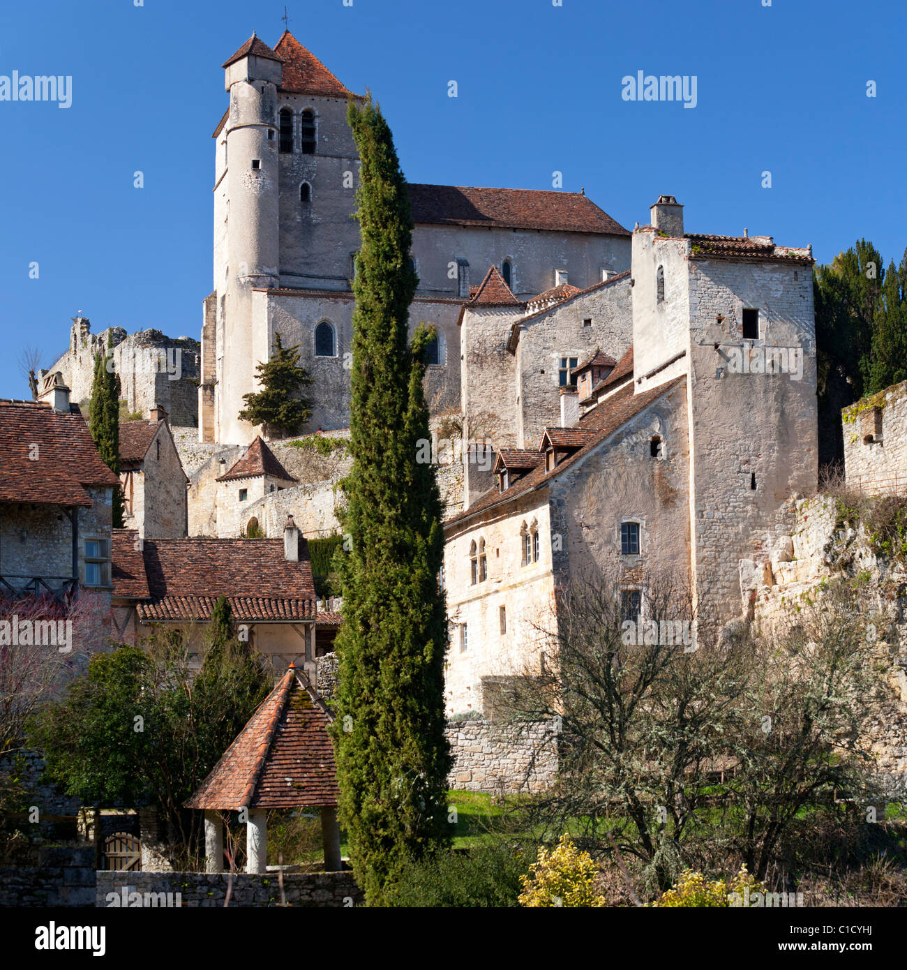 Le Saint Cirq Lapopie, village au coeur de la réserve naturelle des Causses du Quercy (France). Village de Saint-Cirq-Lapopie. Lot Banque D'Images