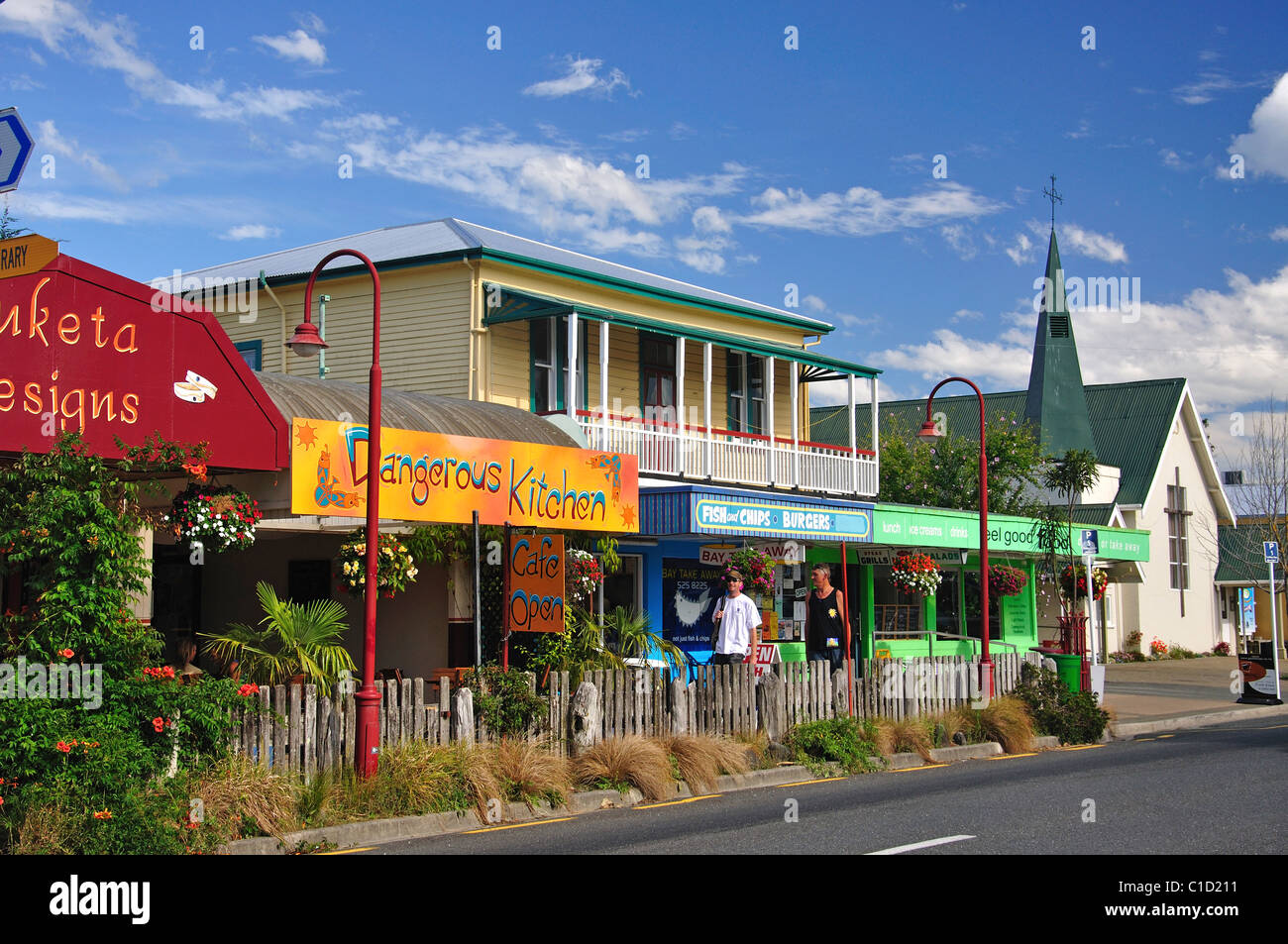 La rue commerciale, Takaka, Golden Bay, région de Tasmanie, île du Sud, Nouvelle-Zélande Banque D'Images
