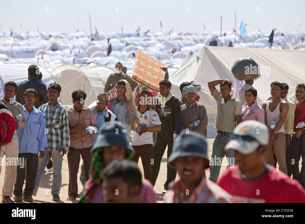 Réfugiés dans le camp de réfugiés de Shousha, Ben Gardane, Tunisie Banque D'Images