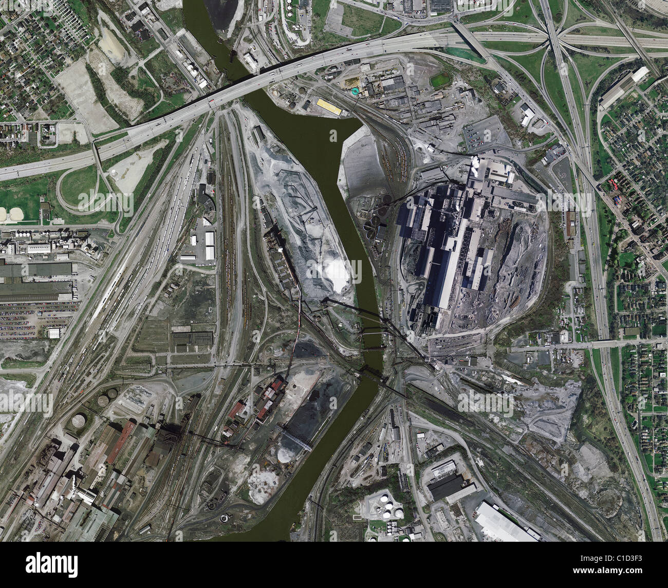 Carte aérienne vue au-dessus de la rivière Cuyahoga Cleveland Ohio Banque D'Images