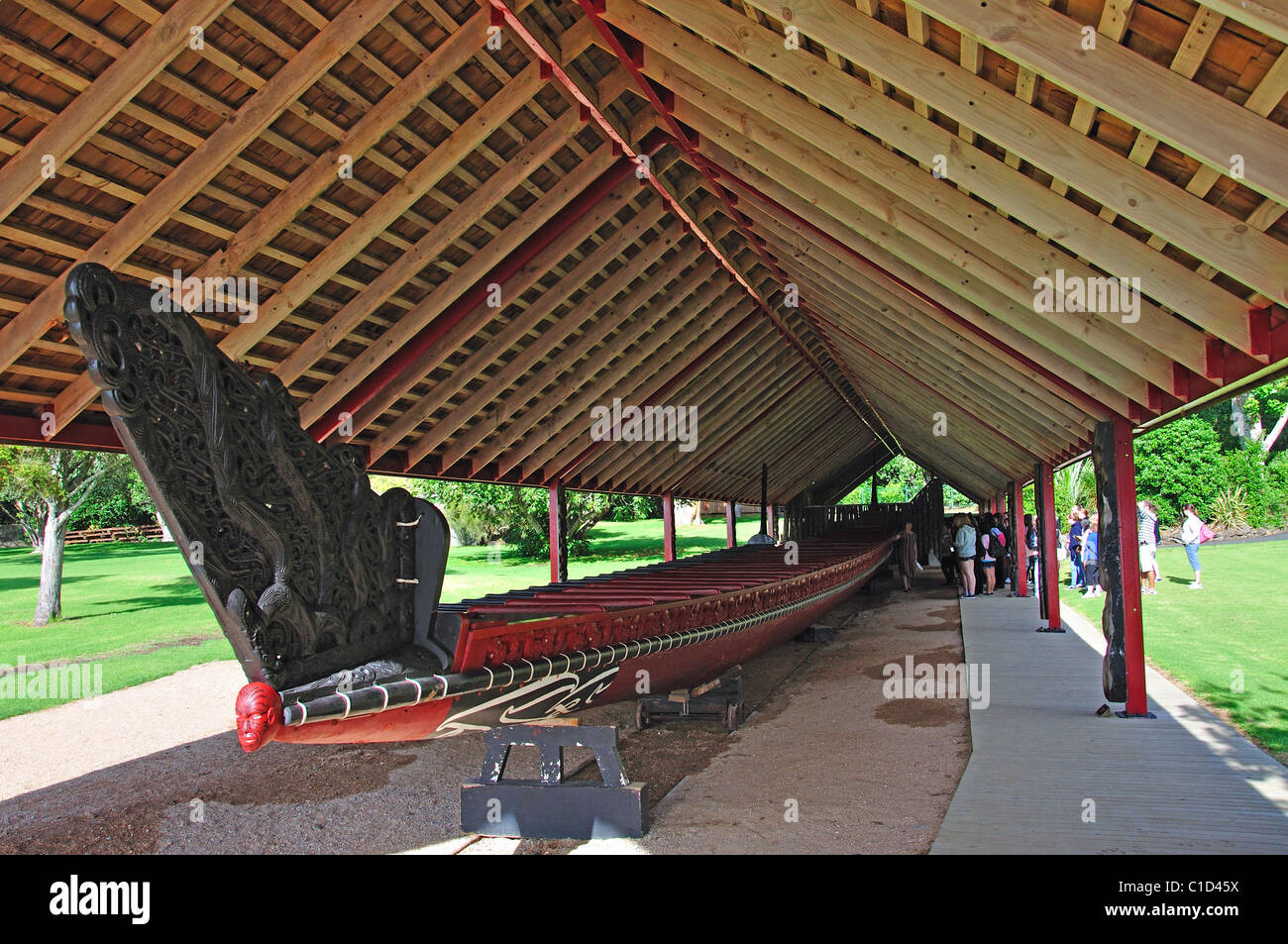 Ngatokimatawhaorua Canoe, Hobson's Beach, la masse du Traité de Waitangi, Waitangi, Bay of Islands, Northland, North Island, New Zealand Banque D'Images