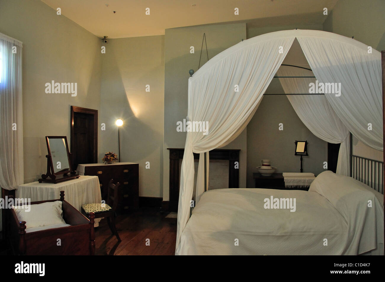 La chambre à coucher de la maison du traité, du Traité de Waitangi, Waitangi, Bay of Islands, Northland, North Island, New Zealand Banque D'Images
