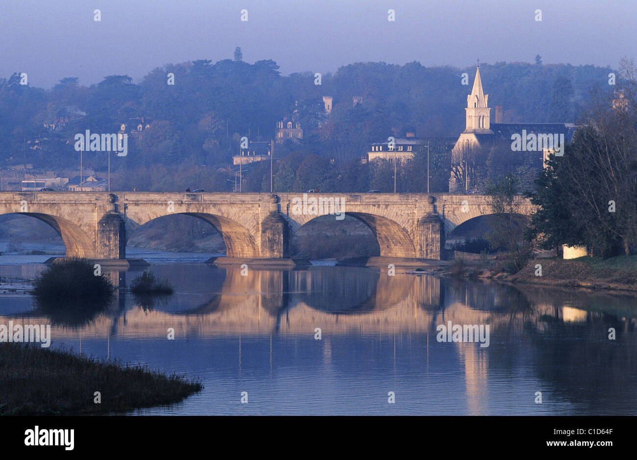 France Indre et Loire Tours Pont Wilson souvent appelé Pont de pierre par des Tourangeaux (les habitants de Tours) Saint Cyr Banque D'Images