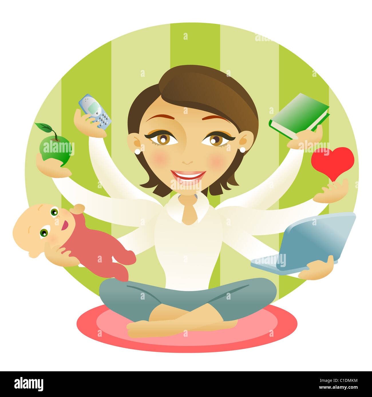 Femme Avec Six Bras Tenant Une Pomme Bebe Livre Telephone Portable Ordinateur Et Coeur Photo Stock Alamy Femme Avec Six Bras Tenant Une Pomme Bebe Livre Telephone Portable Ordinateur Et Coeur Photo Stock Alamy