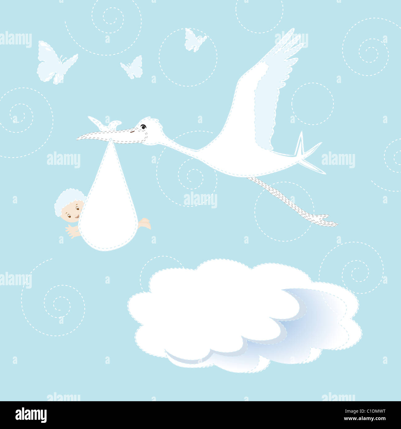 Cigogne Blanche Arrivee Bebe Nouveau Ne Garcon Photo Stock Alamy