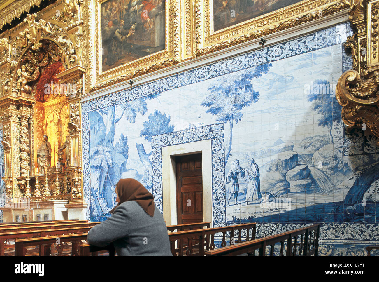 Portugal, Lisbonne, des azulejos, église du couvent de la Madre de Deus Banque D'Images