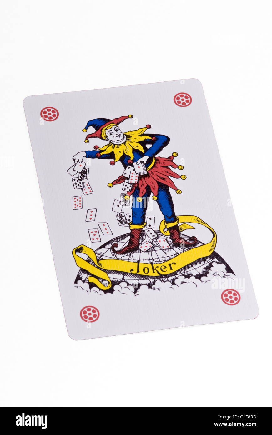 Joker jeu de carte sur un fond blanc. Banque D'Images