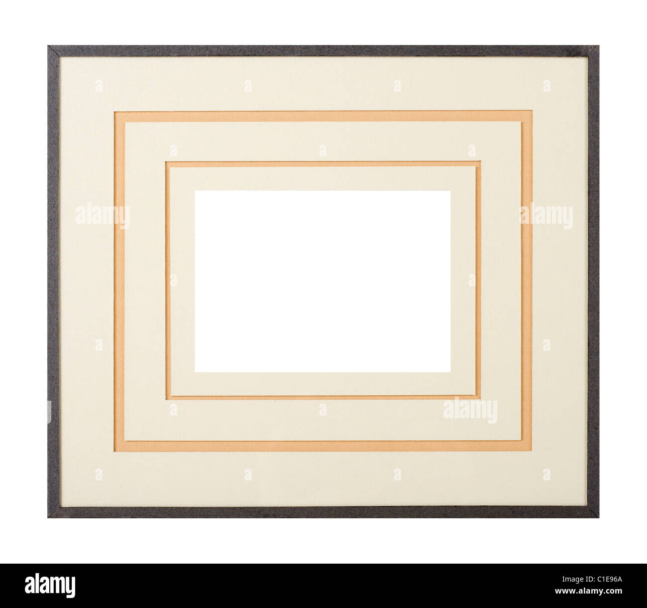Gris foncé de style moderne avec cadre photo carton multi-niveaux matte, cut out over white background Banque D'Images
