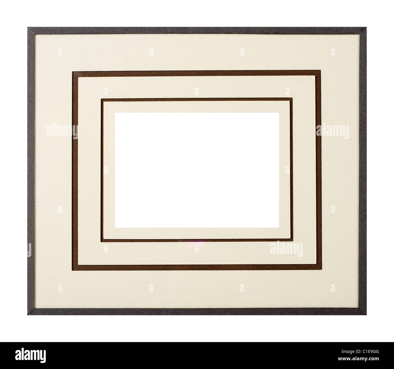 Gris foncé de style moderne avec cadre photo carton multi-niveaux matte, cut out over white background Banque D'Images