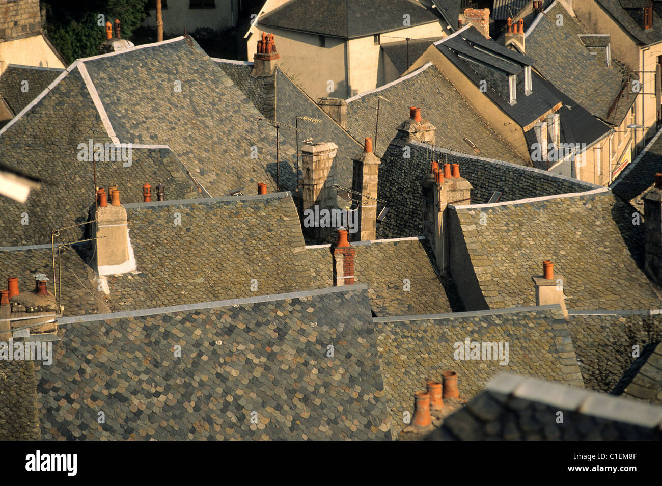 La France, l'Aveyron, les toits dans le village de Laguiole Banque D'Images