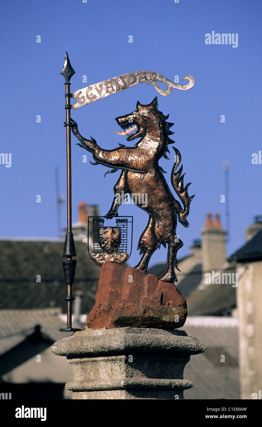 La France, la Lozère, l'Aumont Aubrac, carré, sculpture représentant la Bête du Gévaudan Banque D'Images