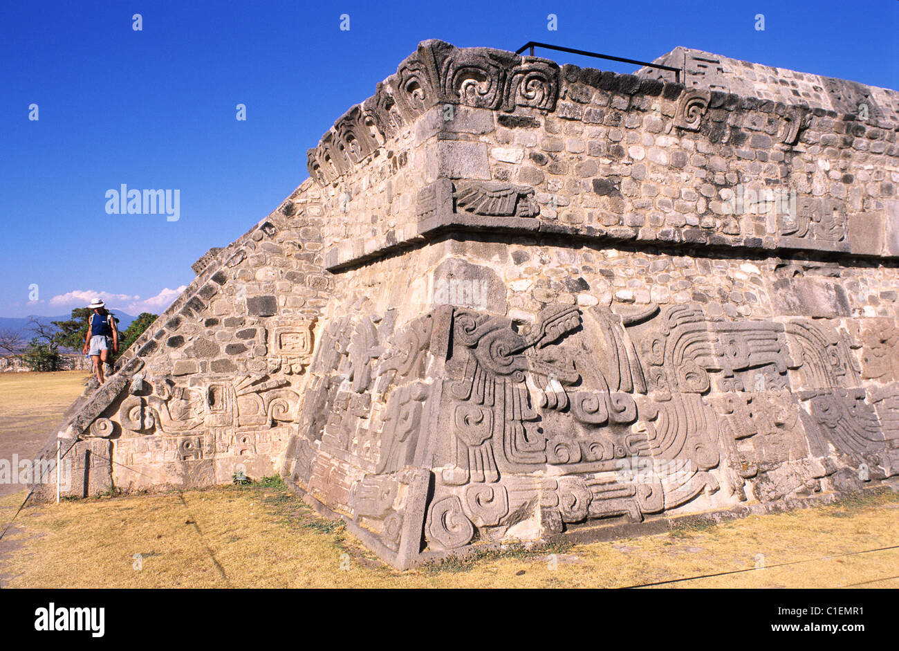 L'État de Morelos, Mexique Xochicalco, site classé au Patrimoine Mondial par l'UNESCO, Serpent à plumes Quetzalcoatl (pyramide) Banque D'Images