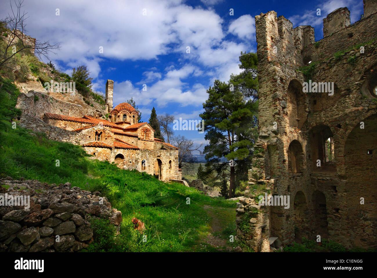 Perivleptos monastère dans la cité médiévale, 'byzantin de Mystras' de Castletown, près de la ville de Sparte, Laconie, Péloponnèse, Grèce. Banque D'Images