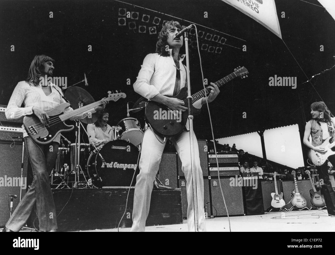 BAD COMPANY UK rock groupe avec Mike Gibbins au chant sur 1975 Banque D'Images