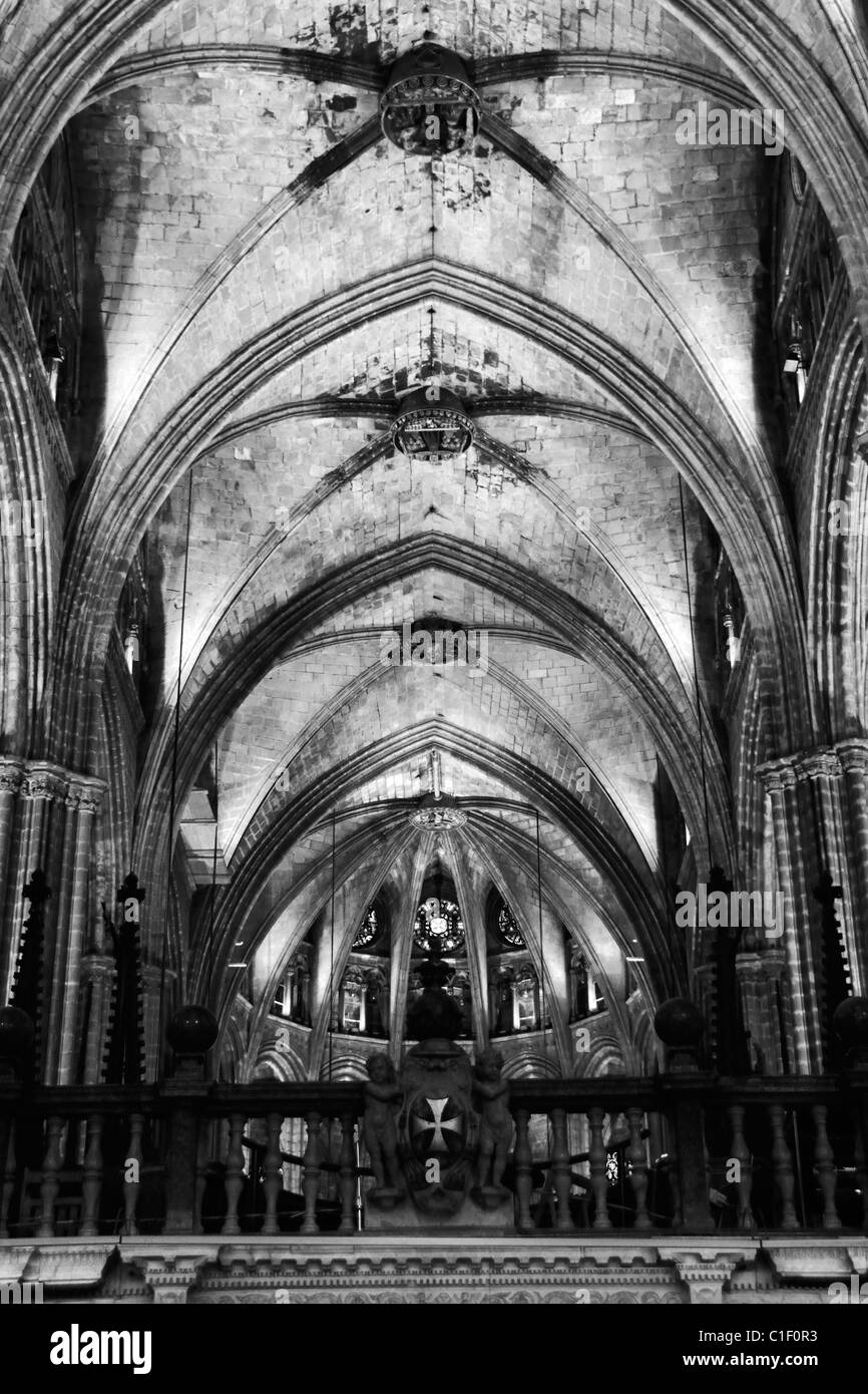 L'intérieur du quartier gothique Catedral de la Santa Cruz y Santa Eulalia de Barcelone, Plaça de la Seu, Barcelone, Espagne. Banque D'Images