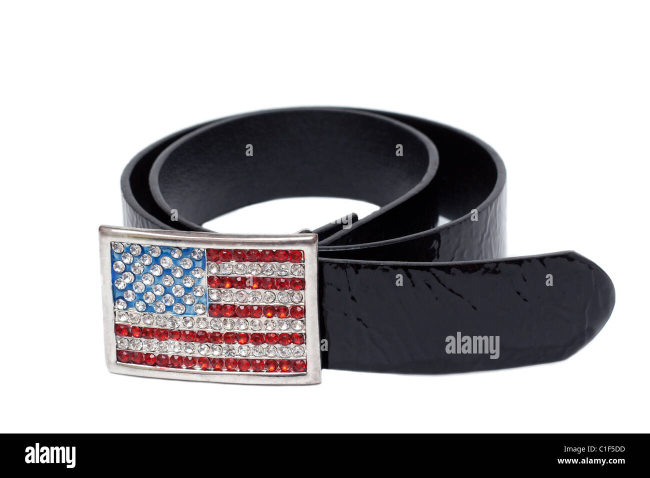 Brillant en cuir noir avec boucle de ceinture à la manière de drapeau  américain Photo Stock - Alamy