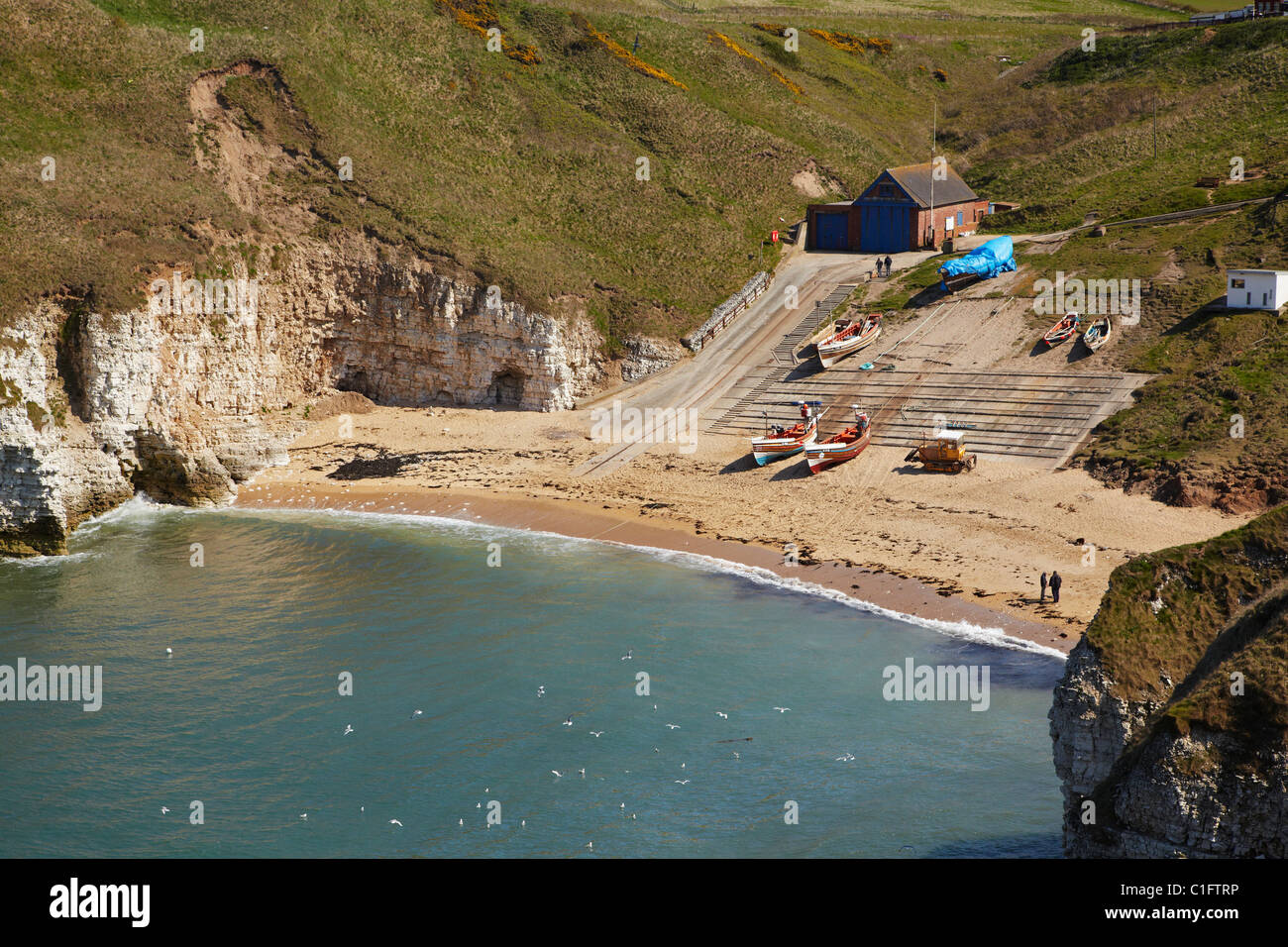 Ancien poste de recherche et sauvetage, North Landing, Flamborough Head, Yorkshire, Angleterre, Royaume-Uni Banque D'Images