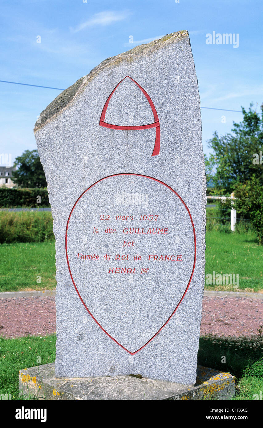 France, Calvados, Varaville, plaque commémorative de la victoire de Guillaume le Conquérant Banque D'Images