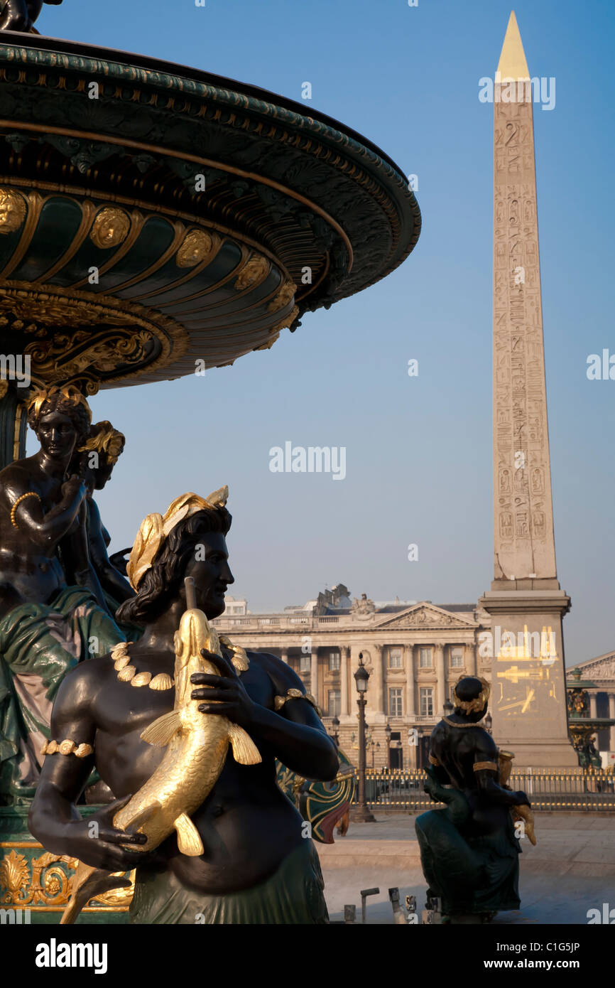 Obélisque de Louxor et de la fontaine. Place de la Concorde. Paris, France. Banque D'Images