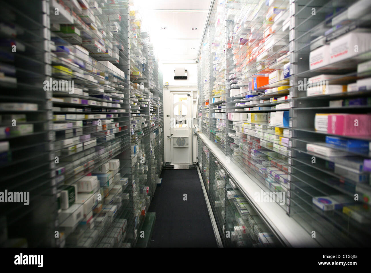 Unité de stockage de la pharmacie de l'hôpital Banque D'Images