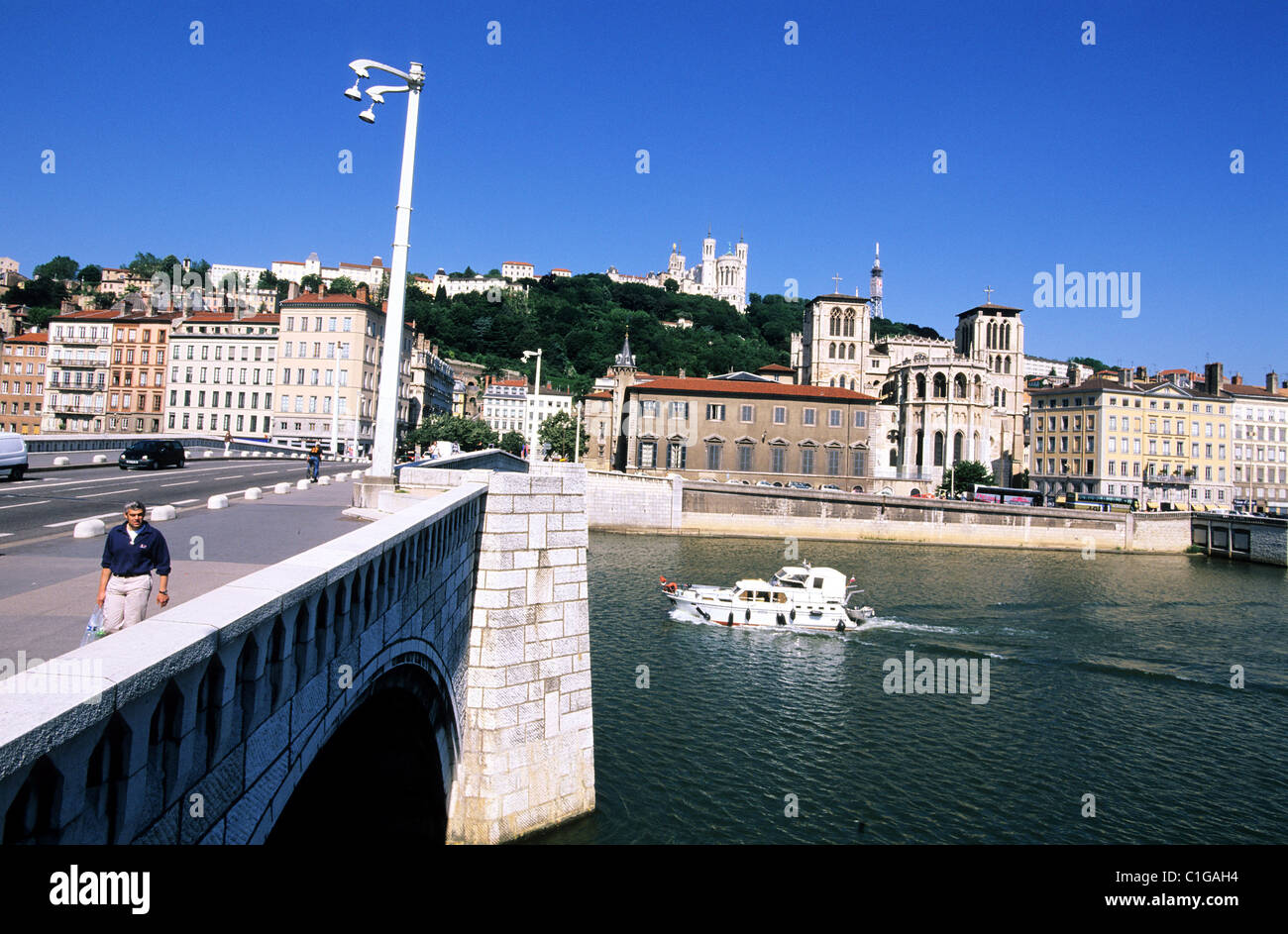 France, Rhône, Lyon, rives de la Saône et le pont Bonaparte Banque D'Images