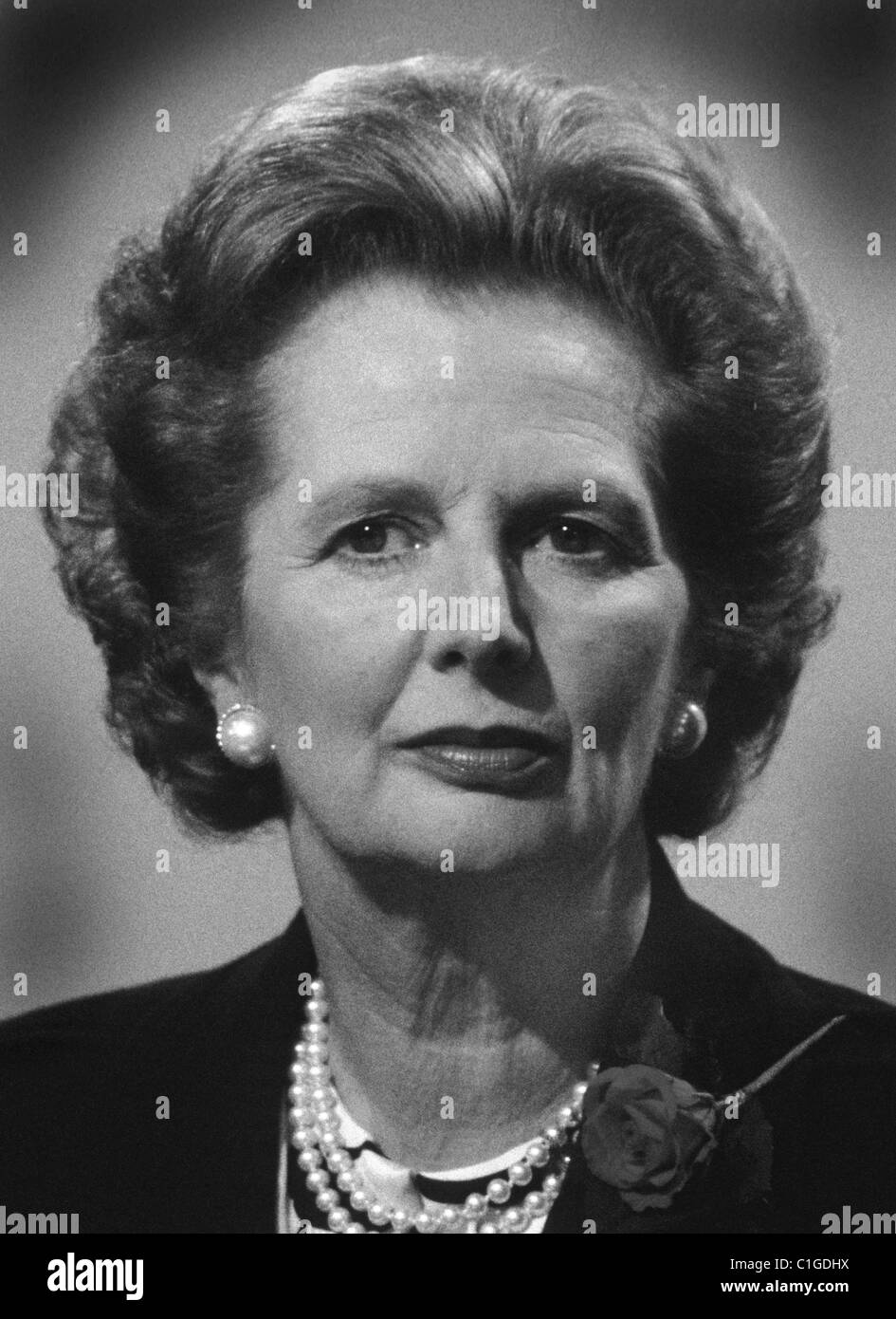 Portrait monochrome de Lady Margaret Thatcher t lorsqu'elle était Premier Ministre du Royaume-Uni de Grande-Bretagne. Photographie par David Cole. Banque D'Images
