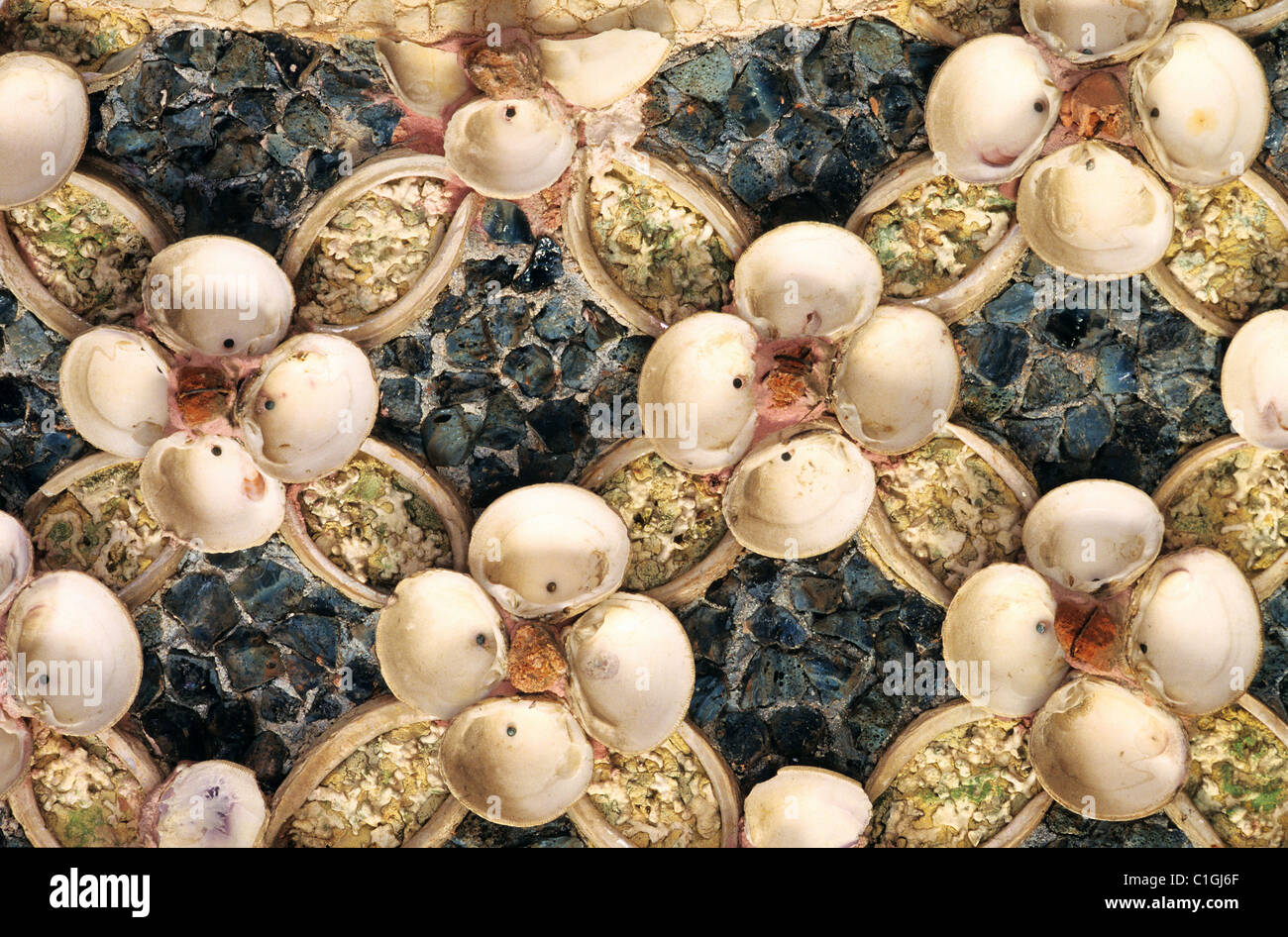 France, Yvelines, Rambouillet, détail d'un des rares nymphée conservé au pavillon de coquilles Banque D'Images