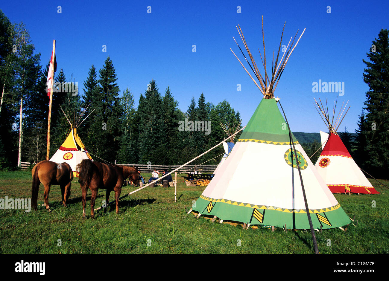 Le Canada, de la Colombie-Britannique, de la Wells Gray Guest Ranch à Clearwater +campement amérindien Banque D'Images