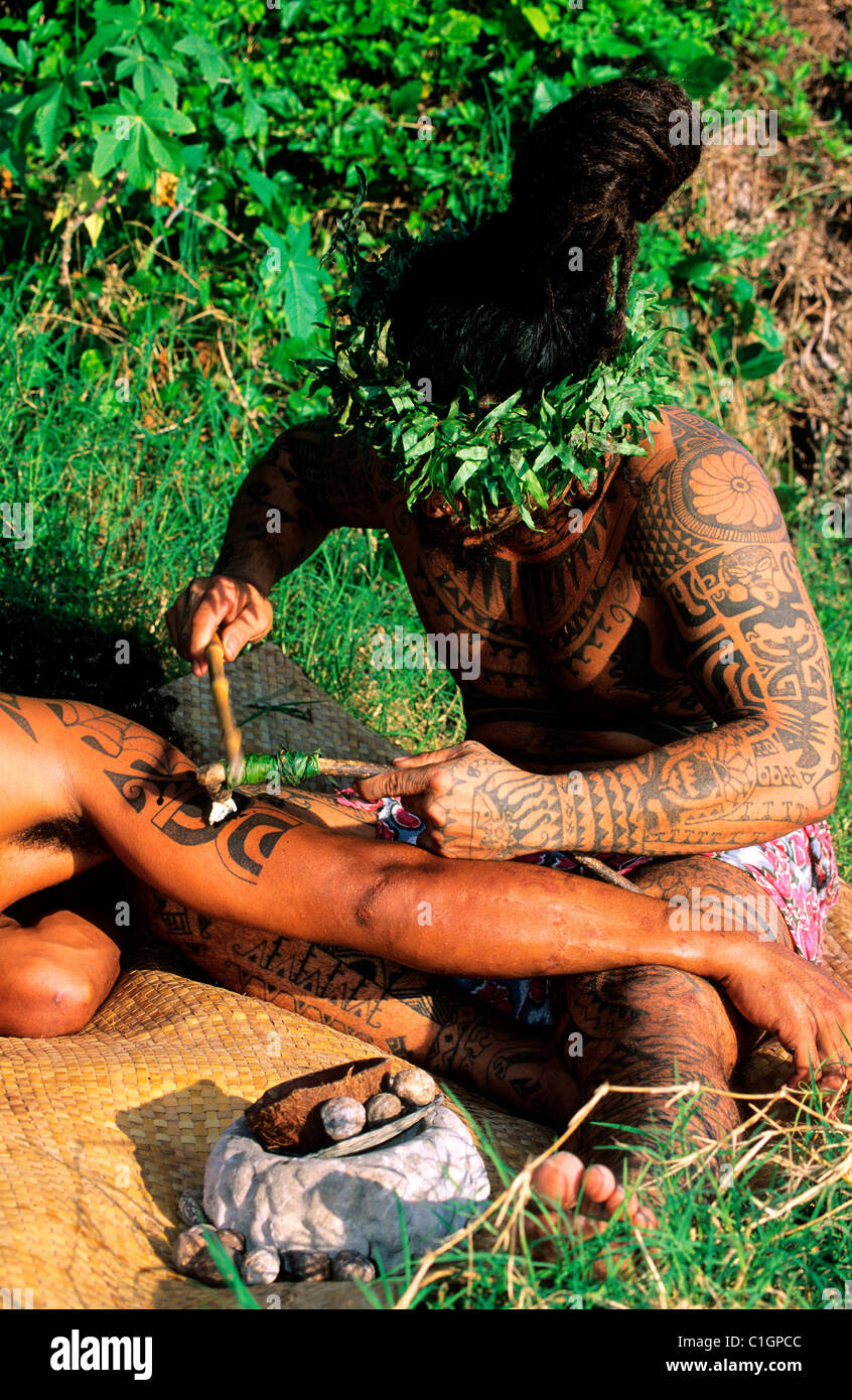 Polynésie Française, tatouage Banque D'Images