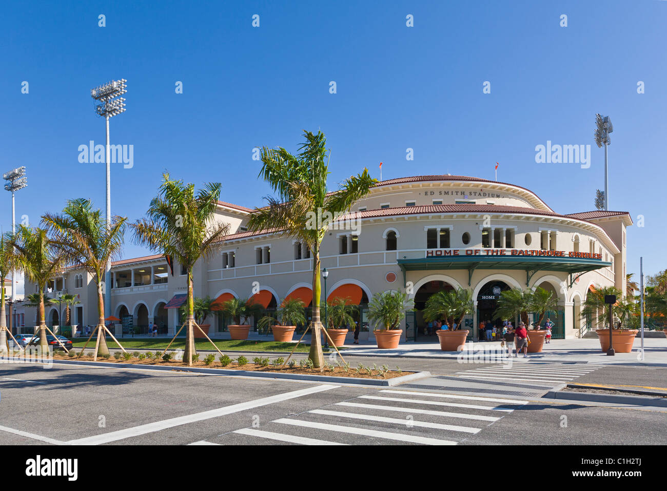 Vue extérieure de l'Ed Smith Stadium Stade de baseball d'entraînement de printemps des orioles de Baltimore à Sarasota en Floride Banque D'Images
