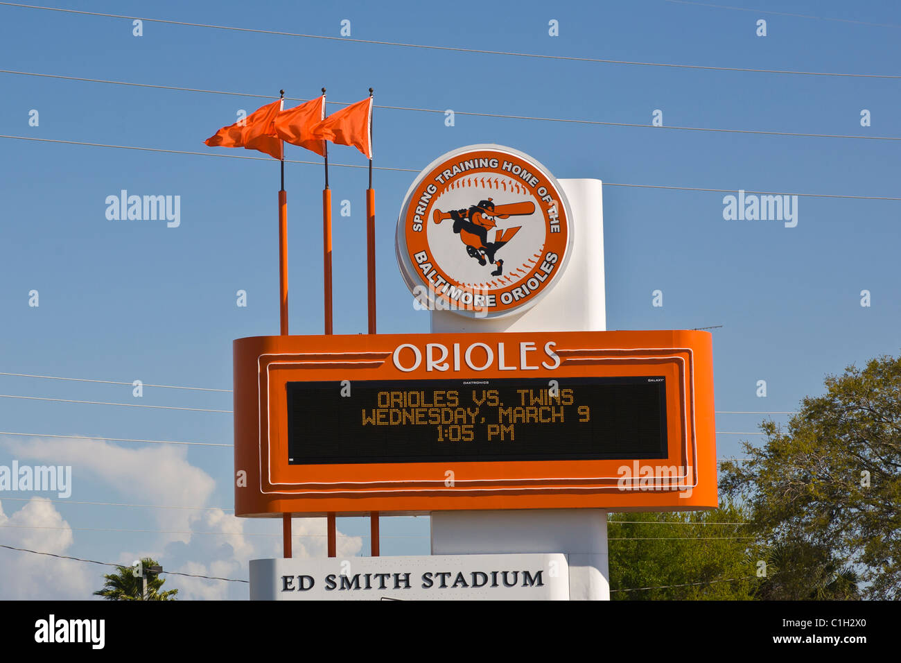 Inscrivez-vous à Ed Smith Stadium Stade de baseball d'entraînement de printemps des orioles de Baltimore à Sarasota en Floride Banque D'Images