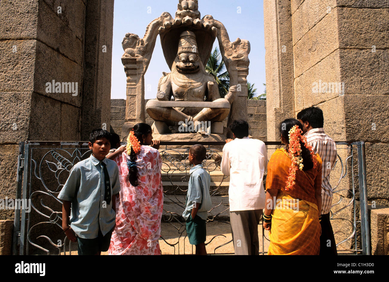L'Inde, l'état de Karnataka, Hampi, une statue monolithique de Narasimha Banque D'Images