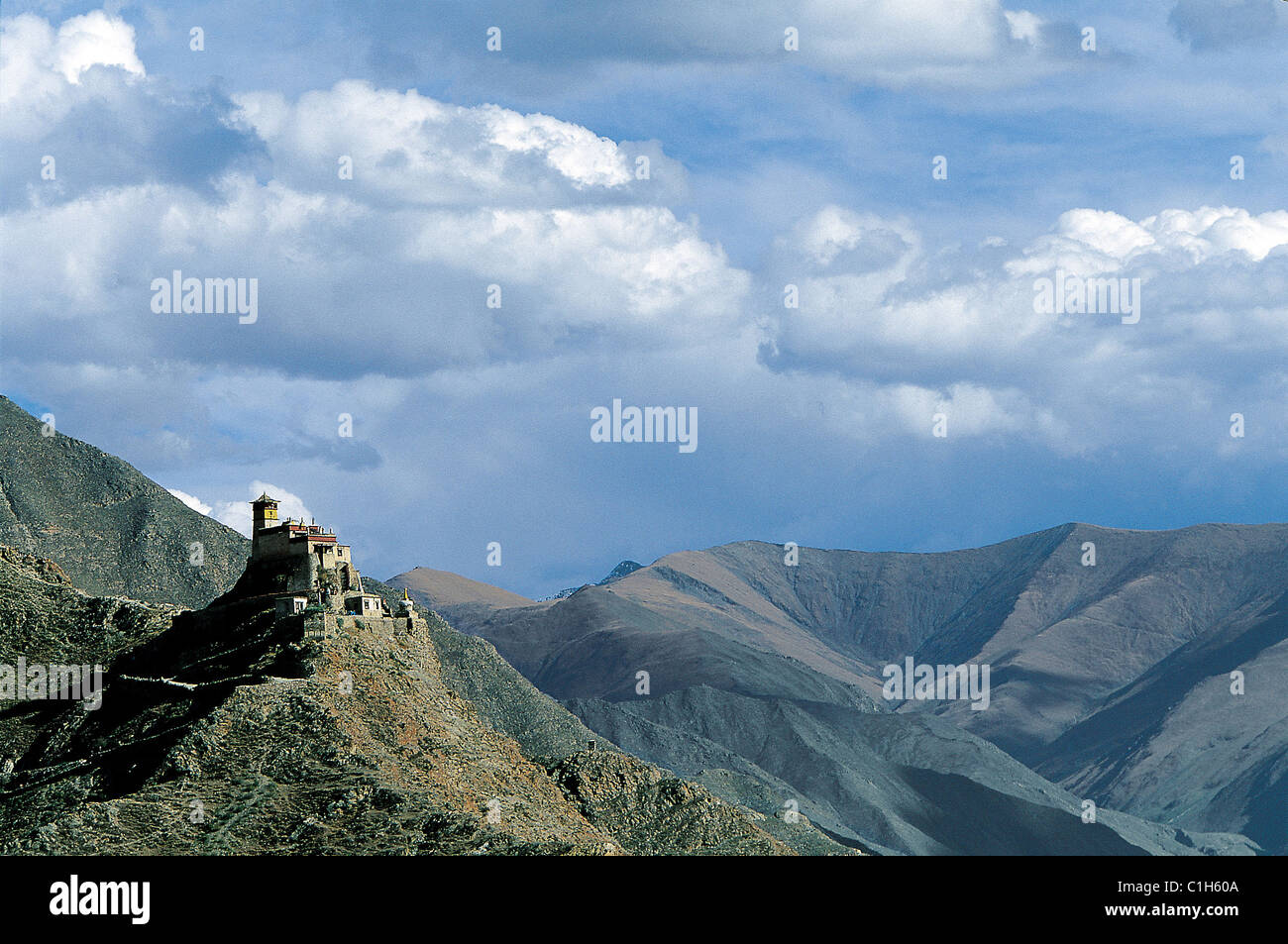 La Chine, le Tibet central, Luzhou Province, Youmboulagang forteresse, la première résidence des rois tibétains dans la vallée de Yarlung Banque D'Images
