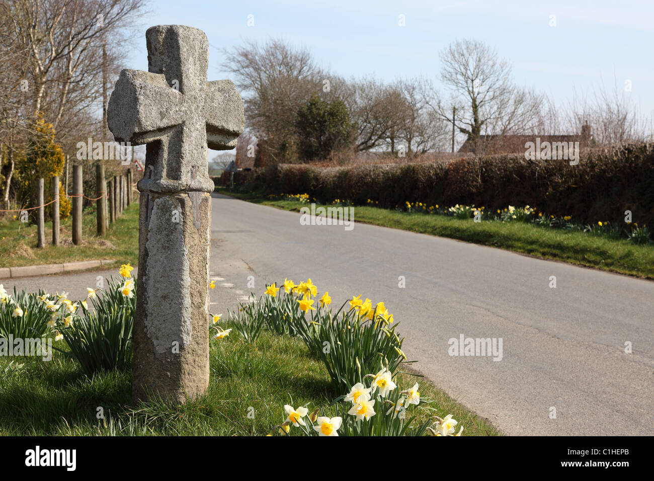 Croix de Pierre à Durdon Cross roads près de Northlew Angleterre Devon UK Banque D'Images