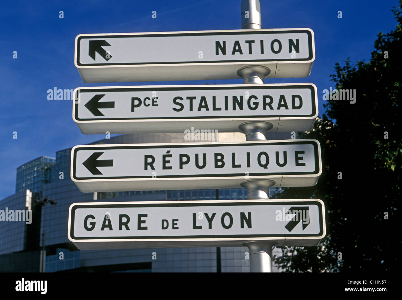 Signe de la circulation, la Place de la Bastille, la capitale, ville, Paris, Ile-de-France, France, Europe Banque D'Images